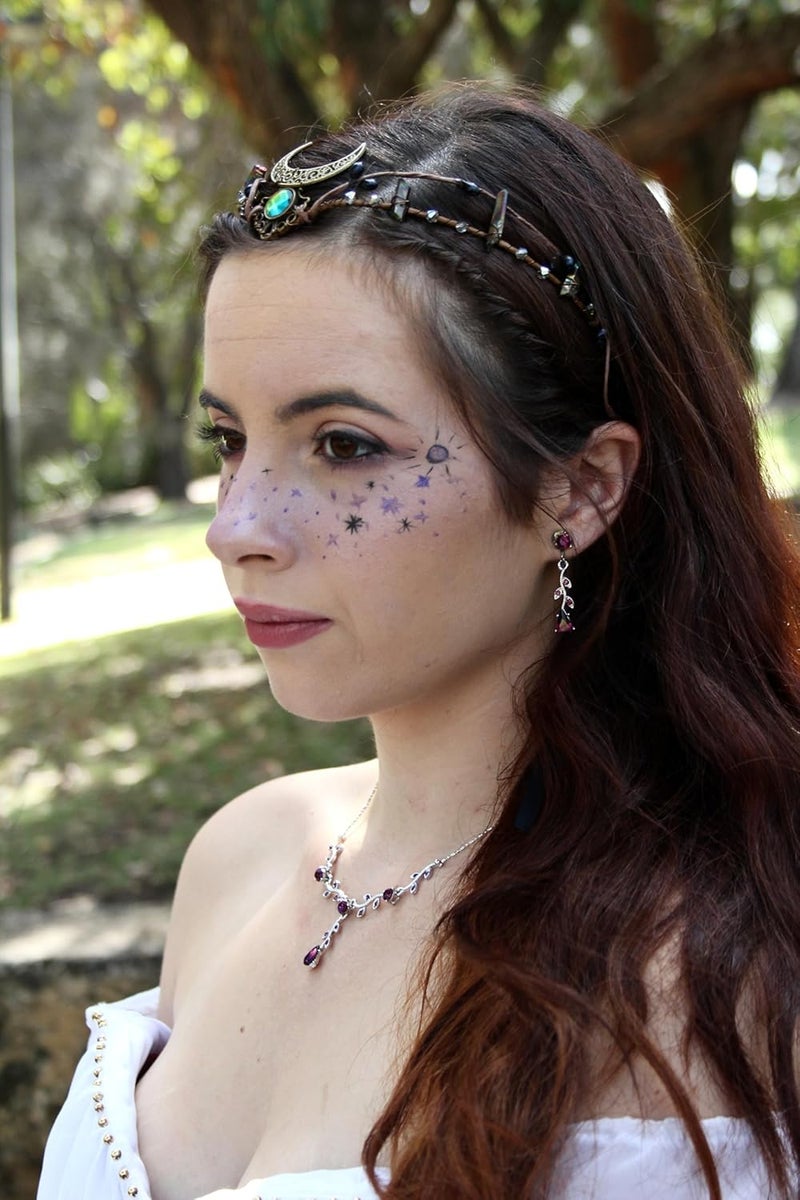 MOSTORY Elf Crystal Crown Tiara - Fairy Headpiece Viking Headband Elven Circlet for Renaissance Halloween Cosplay - Image 3